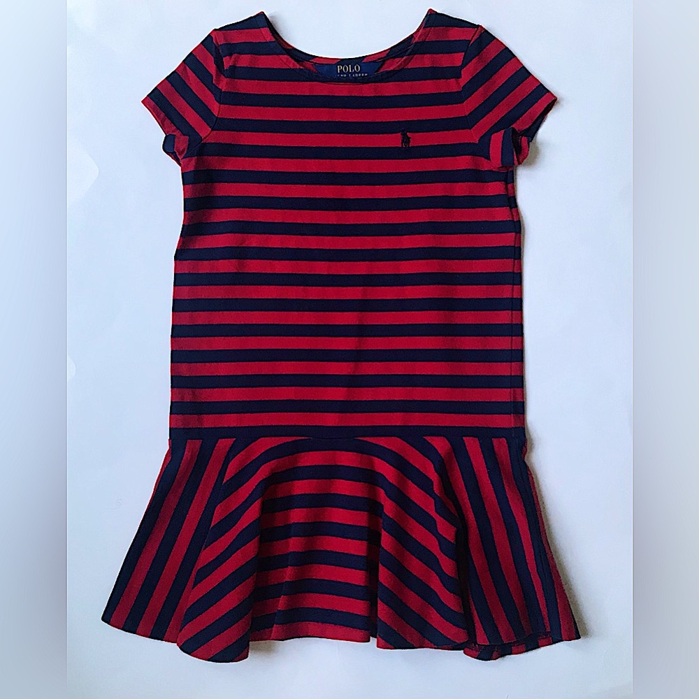 Polo Ralph Lauren Red and Blue Striped Dress, Size 5.